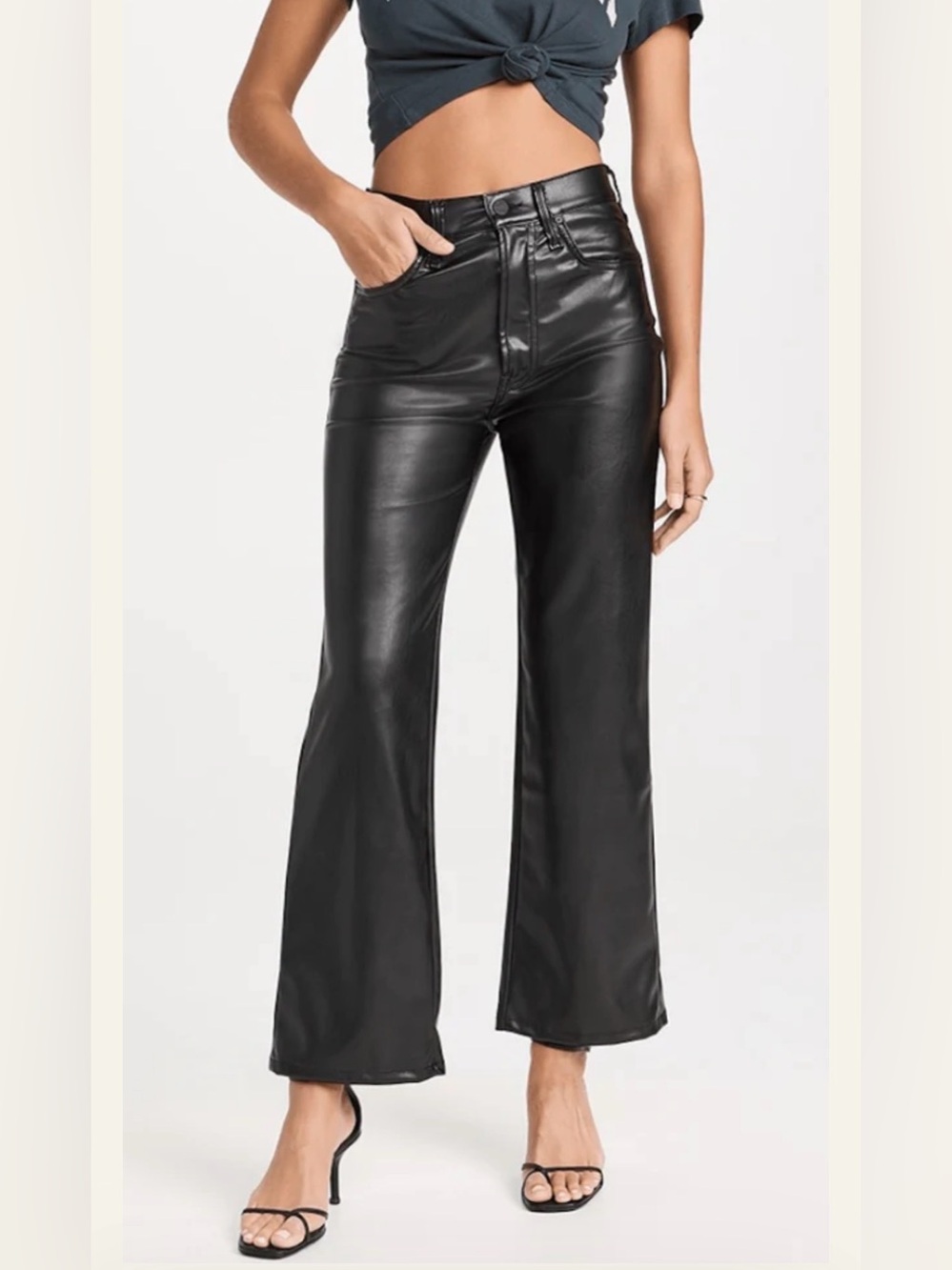 NWOT mother The Rambler Zip Ankle Wax On Wax Off Sz 26 Black faux leather